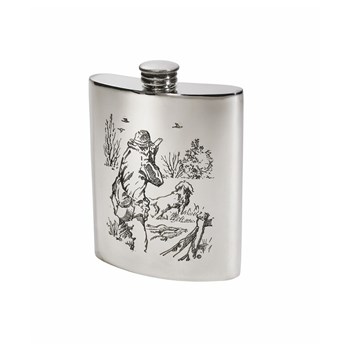 6oz Shooting Scene Pewter Kidney Flask