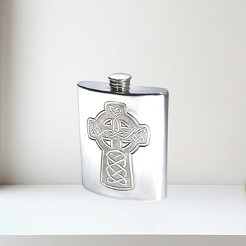 Celtic Cross Embossed Pewter Kidney Flask