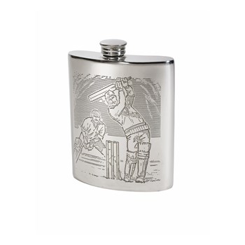 6oz Cricket Scene Pewter Kidney Hip Flask