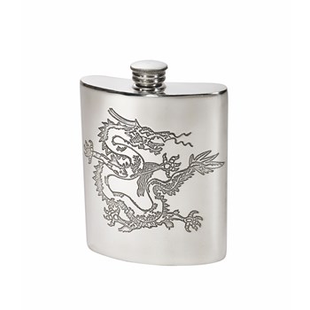 Chinese Dragon Pewter Kidney Hip Flask