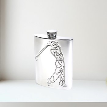 6oz Embossed Golfer Pewter Kidney Hip Flask