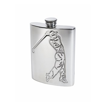 6oz Embossed Golfer Pewter Kidney Hip Flask