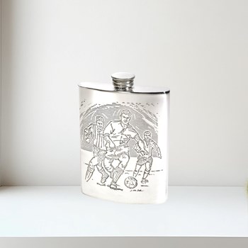 6Oz Football Scene Pewter Kidney Hip Flask