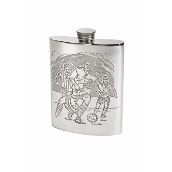 6oz Football Scene Pewter Kidney Hip Flask