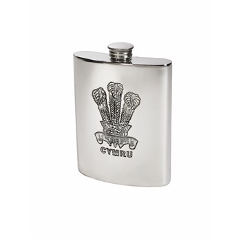 6oz Prince Of Wales Feathers Pewter Kidney Flask