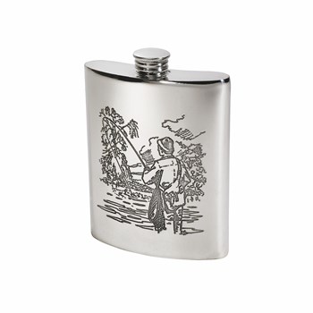 6oz Fishing Scene Pewter Kidney Hip Flask