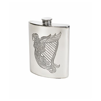 6oz Irish Harp Pewter Kidney Hip Flask