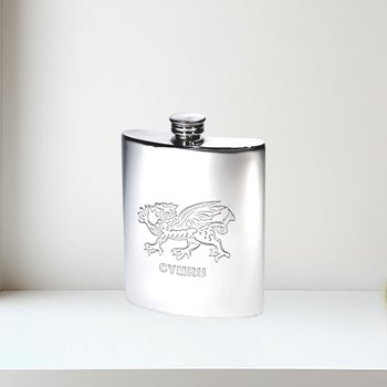 6oz Welsh Dragon Pewter Kidney Hip Flask