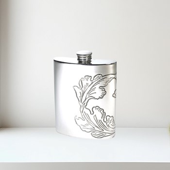 Acanthus Pattern Pewter Kidney Hip Flask