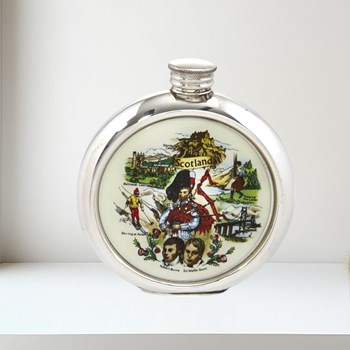 6oz Round Pewter Scottish Picture Flask