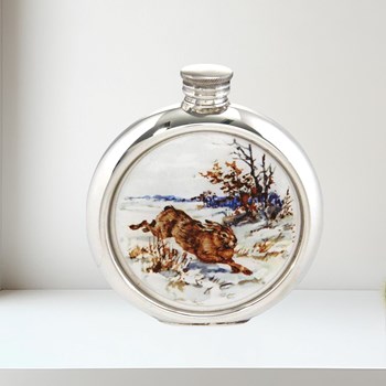 6oz Round Hare Picture Pewter  Flask
