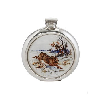 6oz Round Hare Picture Pewter Flask