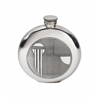 6oz Round Pewter Art Deco Flask