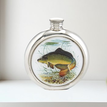 6oz Round Pewter Carp Picture Flask