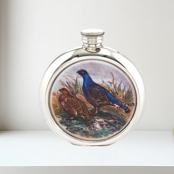 6oz Round Pewter Grouse Picture Flask