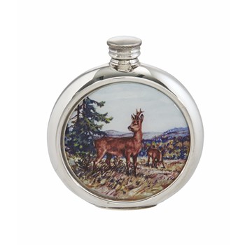 6oz Round Deer Picture Pewter Flask