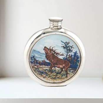 6oz Round Stag Pewter Picture Flask