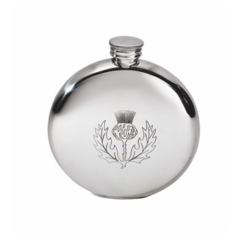 6oz Round Pewter Thistle Flask