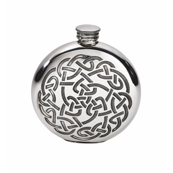 6oz Round Pewter Celtic Knot Flask