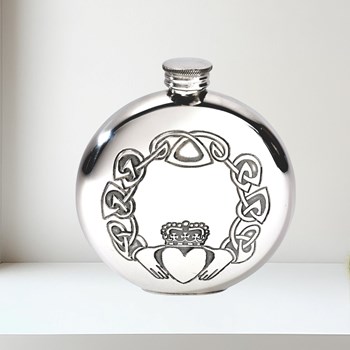 6oz Round Claddagh Pewter Flask