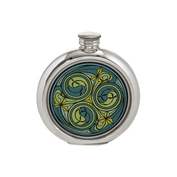 6oz Round Kells Green Pewter Picture Flask