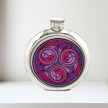 6oz Round Kells Red Pewter Picture Flask