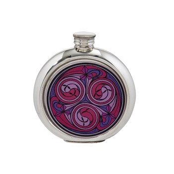 6oz Round Kells Red Pewter Picture Flask