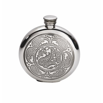 6oz Round Pewter Paisley Flask