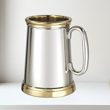 Wortley X Range Pewter And Brass Heavy One Pint Tankard