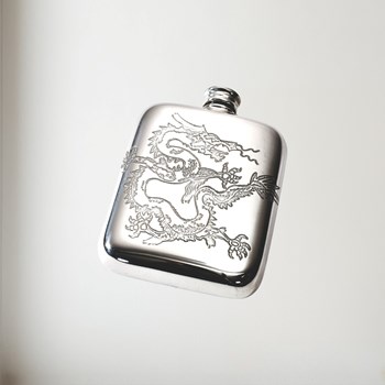 Chinese Dragon Pewter Pocket Flask