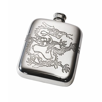 Chinese Dragon Pewter Pocket Flask