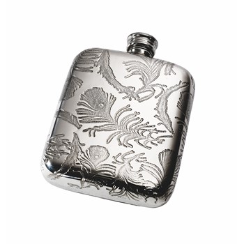 Peacock Pattern 4oz Pewter Pocket Flask