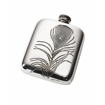 Peacock Feather 4Oz Pewter Pocket Flask