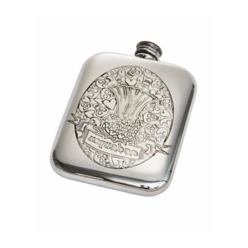 6oz Usquabae Thistle Skull And Hearts Pewter Pocket Flask