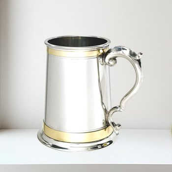 One Pint Double Brass Band Monarch Pewter Tankard