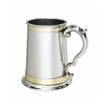 One Pint Double Brass Band Monarch Pewter Tankard