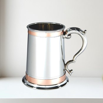 One Pint Double Copper Band Monarch Pewter Tankard