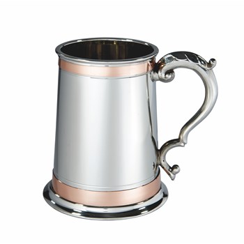 One Pint Double Copper Band Monarch Pewter Tankard