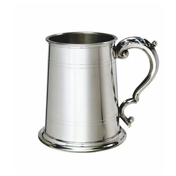 Standard Lined Fancy Handle One Pint Pewter Tankard