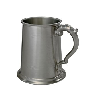 One Pint Antique Fancy Handle Pewter Tankard