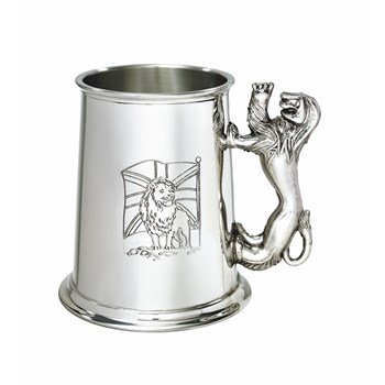 Union Jack Lion Handle One Pint Pewter Tankard