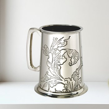 Acanthus Pattern Pewter One Pint Tankard