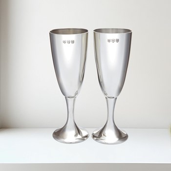 Pair Of Polished Pewter Celebration Flutes