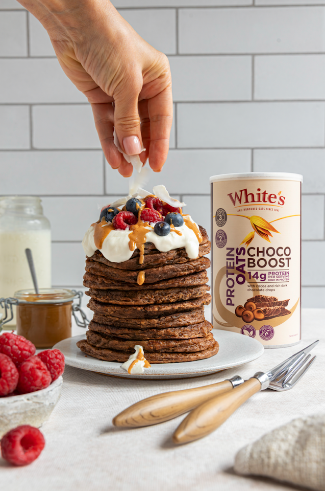 Chocolate Protein Oat Pancakes