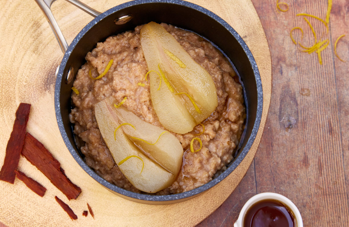 Cinnamon Poached Pear & Maple Syrup Porridge White's Oats