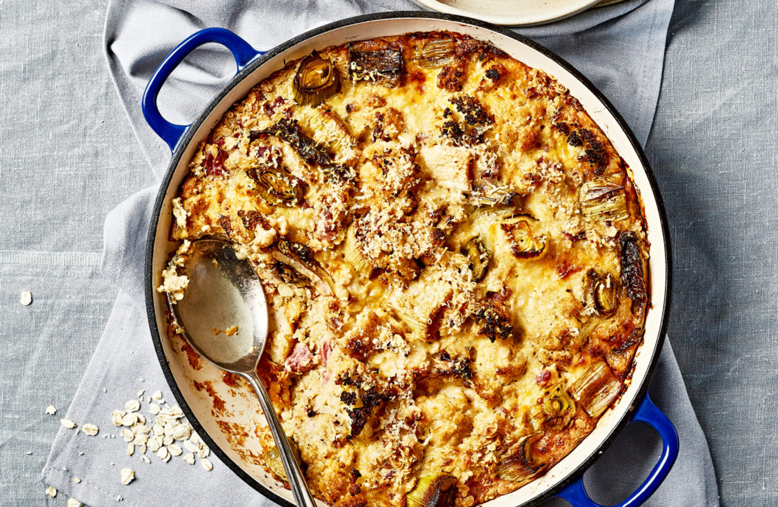 Savoury baked oats with cauliflower & bacon White's Oats