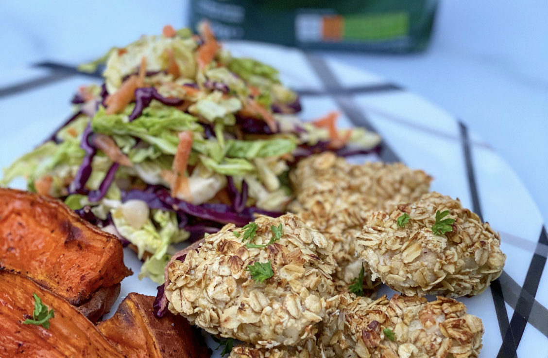 Oat Coated Chicken Nuggets with Sweet Potato Wedges White's Oats
