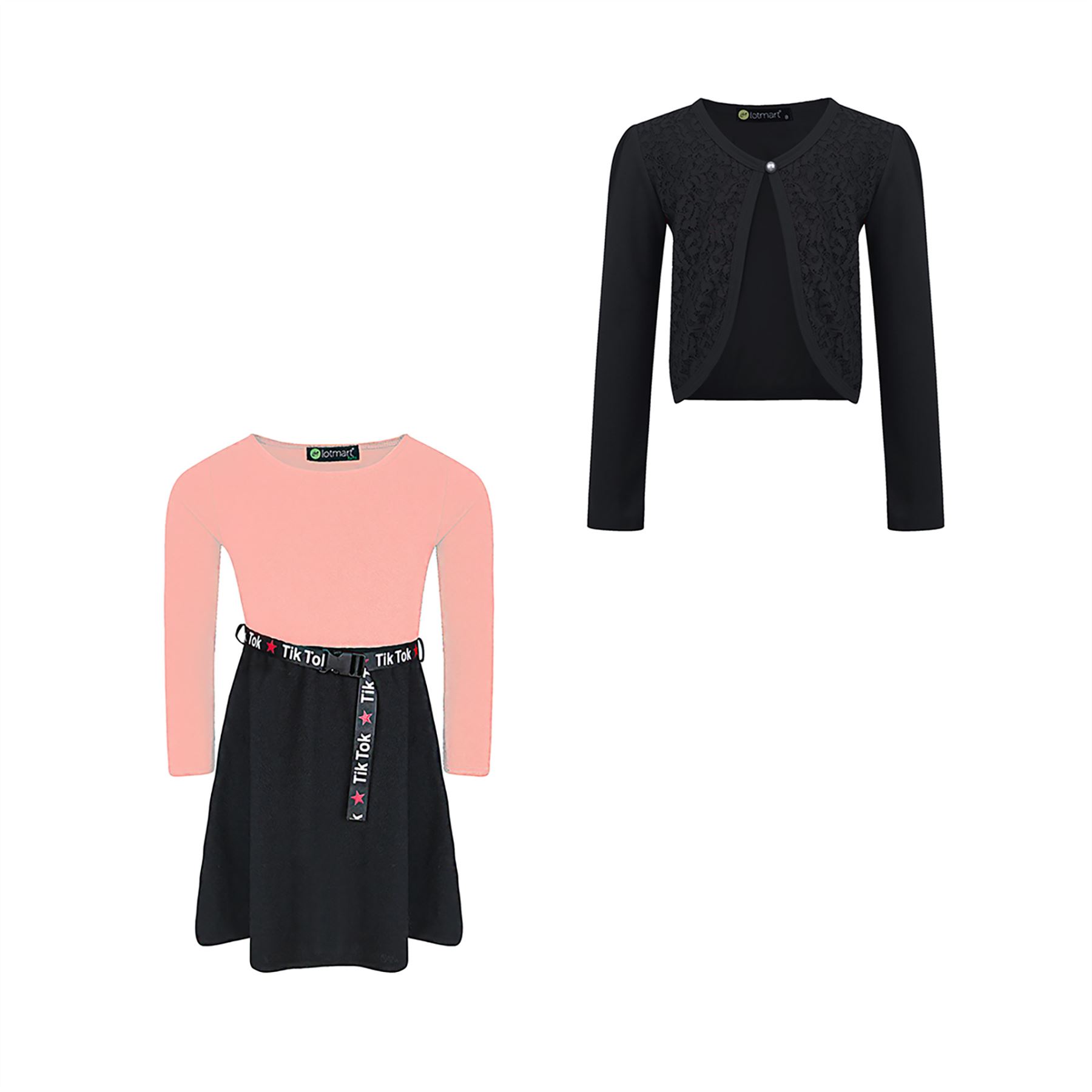 Ragazze Tik Tok Cintura Vestito da Skater Lace Front Bolerino Cardigan Set 3-14