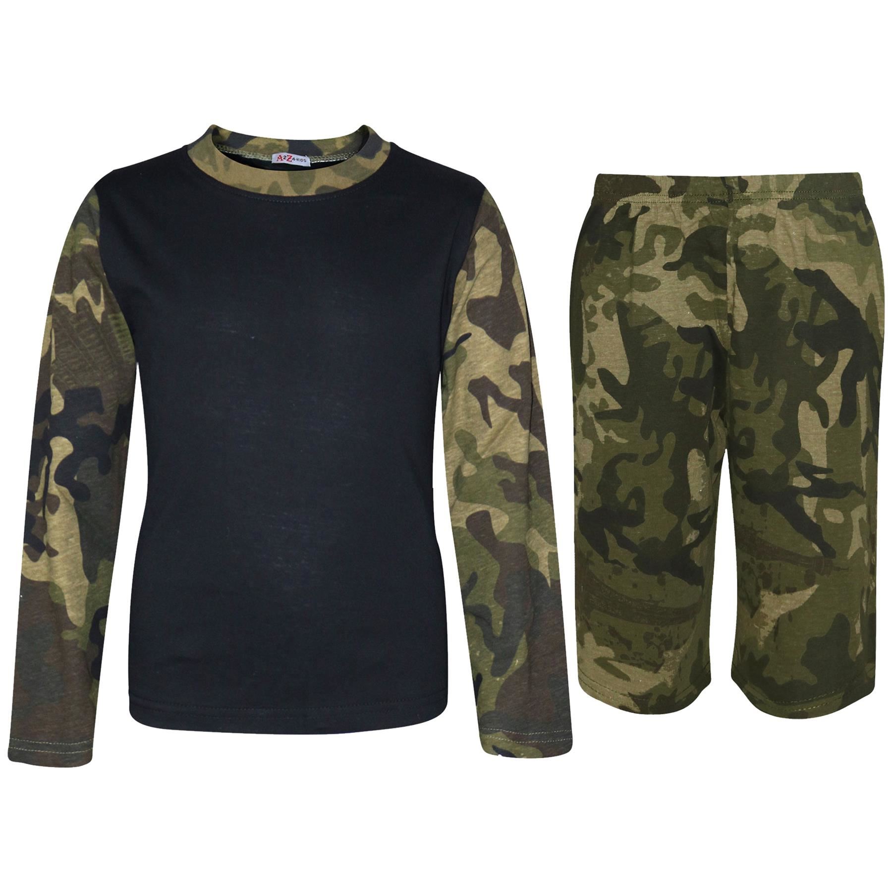 Bambine Ragazzi Tinta Unita T Shirt Top & Pantaloncini Camo Estate Vestito verde