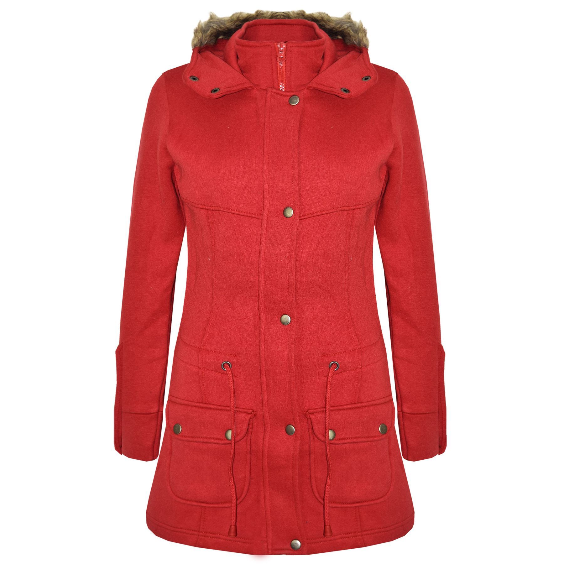 Bambine Cappotto Pile Parka Giacche Simil Pelo Inverno Cappuccio 5-1 lungo rosso